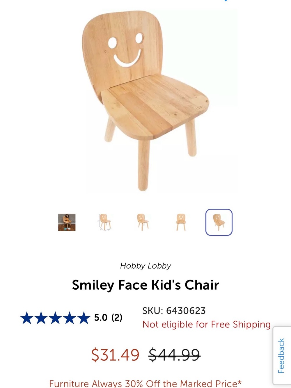 Hobby Lobby Natural Wood Kids Smile-Back Chairs - Set of 2 - Picture 8 of 9